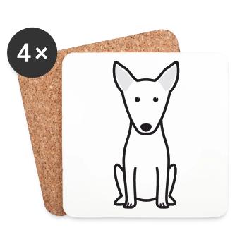 Bull Terrier Dog Cartoon Kawaii Illustration - Dessous de verre (lot de 4) - blanc - Devant
