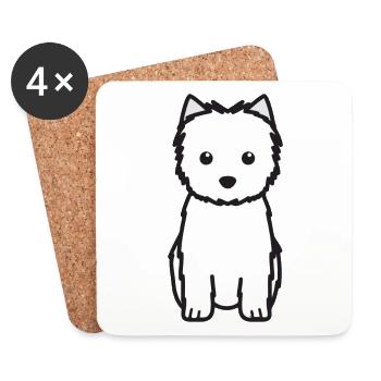 Cairn Terrier Dog Cartoon Kawaii Illustration - Dessous de verre (lot de 4) - blanc - Devant