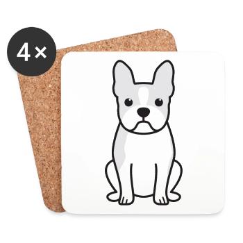 Boston Terrier Dog Cartoon Kawaii Illustration - Dessous de verre (lot de 4) - blanc - Devant