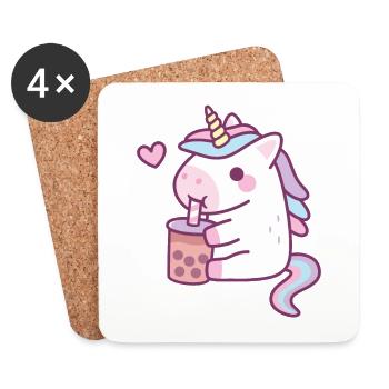 Mignonne Licorne aime boire du thé à bulles - Dessous de verre (lot de 4) - blanc - Devant