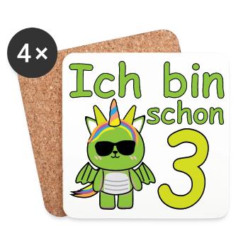 Geburtstagsshirt 3 jahr Drache Dino Baby Mädchen - Untersetzer (4er-Set) - Weiß - Vorne