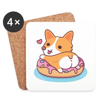 Cute Corgi Showing Butt On Donut Pool Float - Coasters (set of 4) - white - Front