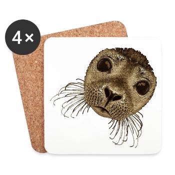süße Wassertiere, robbengesicht, süße tiermotive - Untersetzer (4er-Set) - Weiß - Vorne