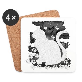 Sitzende katze hell HG, silhouetten, closing - Untersetzer (4er-Set) - Weiß - Vorne
