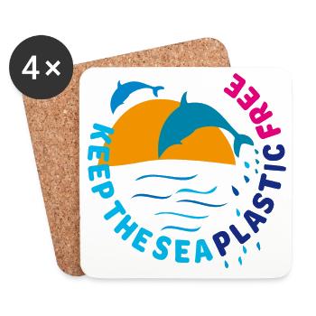Dolphins, keep the sea plastic free - Coasters (set of 4) - white - Front