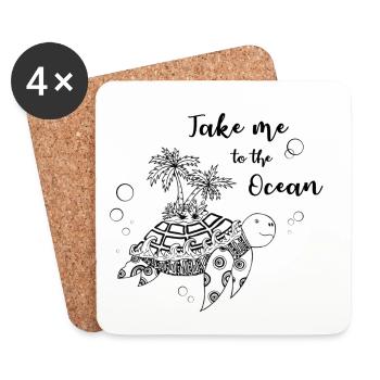 "Take me to the Ocean" - Turtle with island - Coasters (set of 4) - white - Front