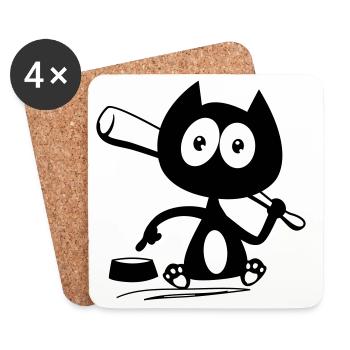 Donne moi à manger ! Humour de chat ! - Dessous de verre (lot de 4) - blanc - Devant