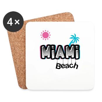 MIAMI Beach rosa / blaues Logo - Untersetzer (4er-Set) - Weiß - Vorne