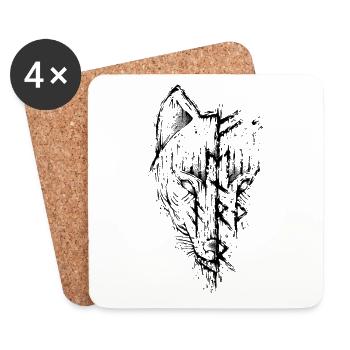 Loup Fenrir Viking trash futhark rune - Dessous de verre (lot de 4) - blanc - Devant