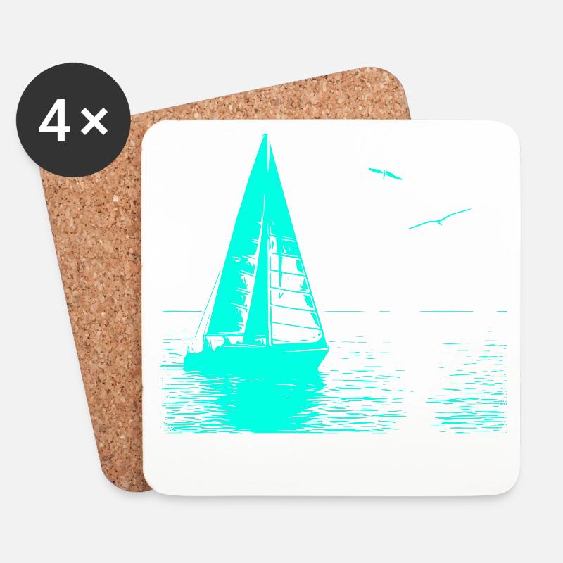 Feierabend Segelboot und 2 Möwen - Untersetzer (4er-Set) - Weiß
