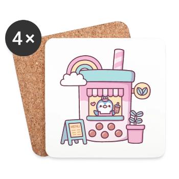 Mignon Pingouin Running Bubble Tea Cafe - Dessous de verre (lot de 4) - blanc - Devant