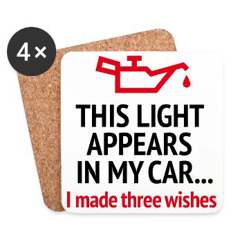 Drôle de mécanicien de voiture disant lampe à huile Voyant d’avertissement W - Dessous de verre (lot de 4) - blanc - Devant