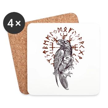 Skull corbeau orbeau Viking & symbole en fond - Dessous de verre (lot de 4) - blanc - Devant