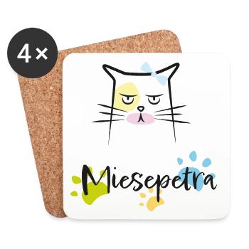 Miesepetra, Katze, Illustration, lustig - Untersetzer (4er-Set) - Weiß - Vorne