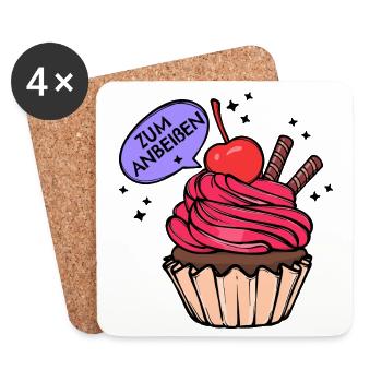 Nachspeise Naschen Süßigkeiten Cupcake Statement - Untersetzer (4er-Set) - Weiß - Vorne