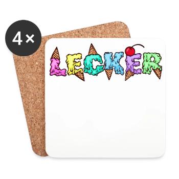 Lecker Eis Süßigkeiten Nachspeise Naschen Spruch - Untersetzer (4er-Set) - Weiß - Vorne