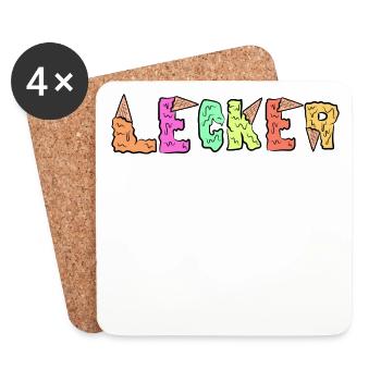 Lecker Spruch süßigkeiten Eis Nachspeise Naschen - Untersetzer (4er-Set) - Weiß - Vorne