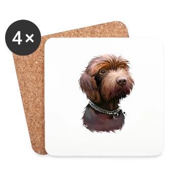 Illustration d’aquarelle pour chien Pudelpointer - Dessous de verre (lot de 4) - blanc - Devant