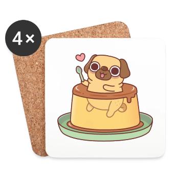 Cute Pug In Japanese Custard Pudding Funny - Coasters (set of 4) - white - Front