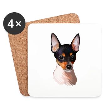 Toy Fox Terrier Dog Watercolor Sketch Illustration - Coasters (set of 4) - white - Front