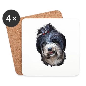 Tibetan Terrier Dog Watercolor Sketch Illustration - Coasters (set of 4) - white - Front