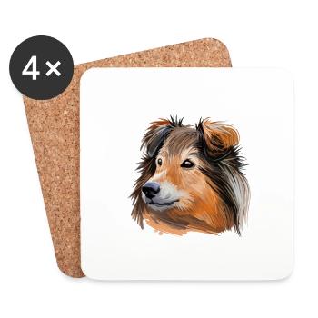Shetland Sheepdog Hund Aquarell Illustration - Untersetzer (4er-Set) - Weiß - Vorne