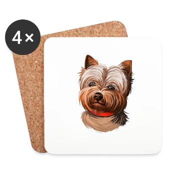 Yorkshire Terrier Dog Watercolor Illustration - Coasters (set of 4) - white - Front