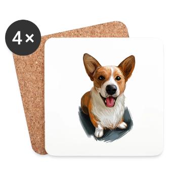Illustration de l’aquarelle du chien Welsh Corgi - Dessous de verre (lot de 4) - blanc - Devant