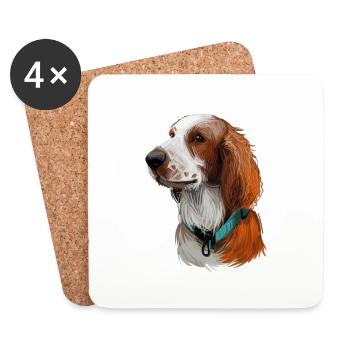 Welsh Springer Dog Aquarelle Art Illustration - Dessous de verre (lot de 4) - blanc - Devant