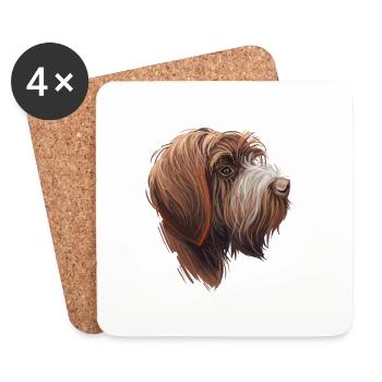 Drahthaar Pointing Griffon Dog Illustration - Untersetzer (4er-Set) - Weiß - Vorne