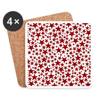 Red star pattern on black background - Coasters (set of 4) - white - Front