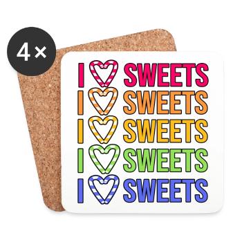 Déclaration du cœur J’aime les bonbons Avec une dent sucrée - Dessous de verre (lot de 4) - blanc - Devant