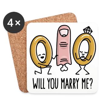Will you marry me marriage proposal wedding rings - Coasters (set of 4) - white - Front