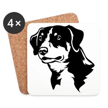 Tête de chien de montagne Entlebucher « Black Edition » - Dessous de verre (lot de 4) - blanc - Devant