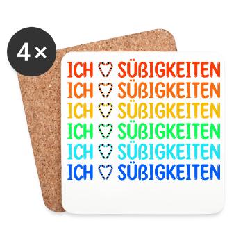 Nachspeise Lecker Statement Ich Liebe Süßigkeiten - Untersetzer (4er-Set) - Weiß - Vorne