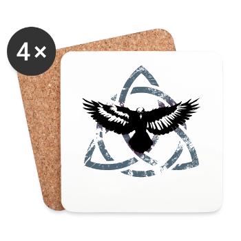 Silhouette de corbeau celte fond symbole Triquetra - Dessous de verre (lot de 4) - blanc - Devant