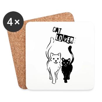 CAT LOVER - Amoureux des chats / noir & blanc - Dessous de verre (lot de 4) - blanc - Devant