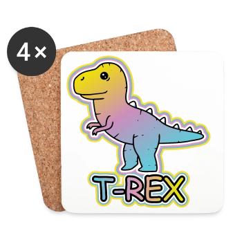 Pastell-T-Rex Cartoon Design - Untersetzer (4er-Set) - Weiß - Vorne