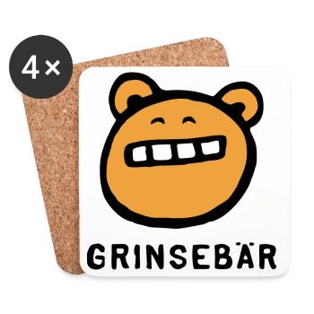 "Grinsebär" lustiger cooler Bär mit Spruch - Untersetzer (4er-Set) - Weiß - Vorne