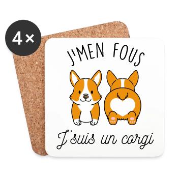 J'men fous j'suis un corgi - Dessous de verre (lot de 4) - blanc - Devant