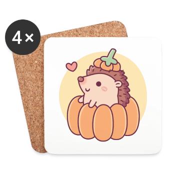Cute Little Hedgehog In Pumpkin - Coasters (set of 4) - white - Front