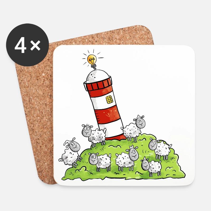 Leuchtturm Und Schafe Auf Der Nordseeinsel - Untersetzer (4er-Set) - Weiß