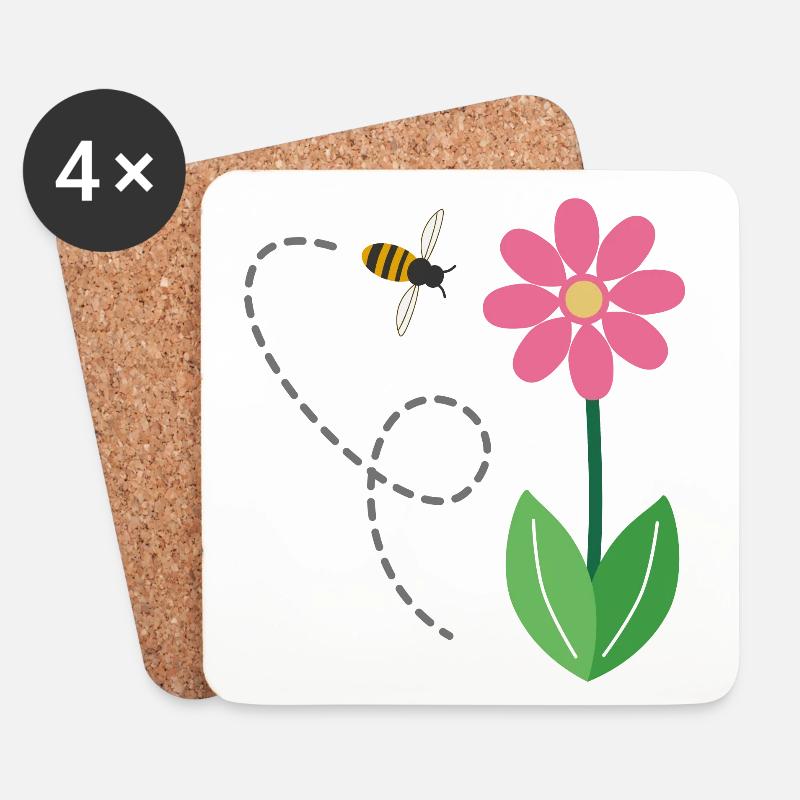 Die Blume und die Biene - Untersetzer (4er-Set) - Weiß