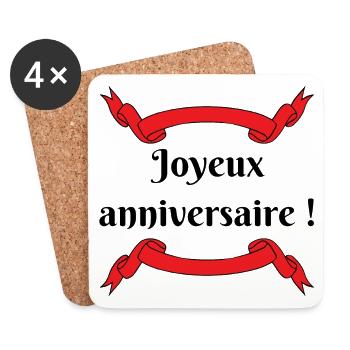 Joyeux Anniversaire, rubans rouges, fête - Dessous de verre (lot de 4) - blanc - Devant