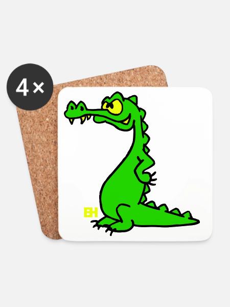 Smiling Crocodile, Three Color Design - Coasters (set of 4) - white