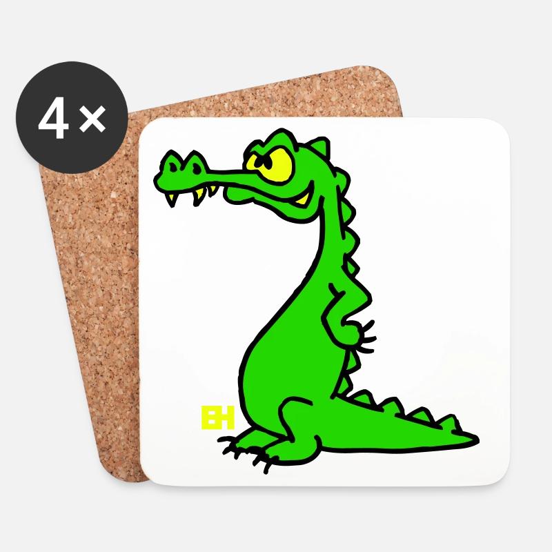 Smiling Crocodile, dreifarbiges Design - Untersetzer (4er-Set) - Weiß
