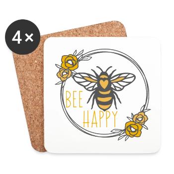 Floral Wreath and bee happy - Dessous de verre (lot de 4) - blanc - Devant