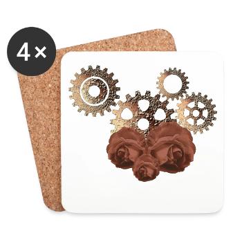 tolle steampunk mode, Zahnräder und Rosenmuster - Untersetzer (4er-Set) - Weiß - Vorne
