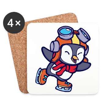 Cool Mignon Pingouin Animal Oiseau Patinage sur glace Froid - Dessous de verre (lot de 4) - blanc - Devant