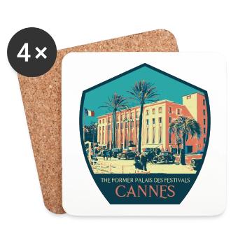 Retro illustration, Palais des Festivals in Cannes - Coasters (set of 4) - white - Front